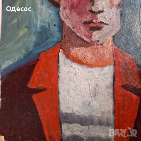 Портрет на мъж от худ. Стефан Гацев , маслени бои на картон., снимка 6 - Антикварни и старинни предмети - 45254946