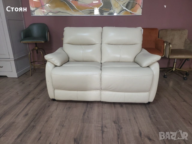 Кремав кожен диван двойка, снимка 6 - Дивани и мека мебел - 53713629