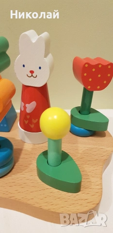 Комплект дървени кубчета за нанизване "Цветна градина" , снимка 4 - Игри и пъзели - 53194270