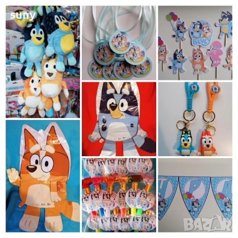 Картонена торта Блуи и Бинго, чашки, чинийки, салфетки, сламки, свирки, шапки, балони, кутийки,маски, снимка 4 - Други - 46263376