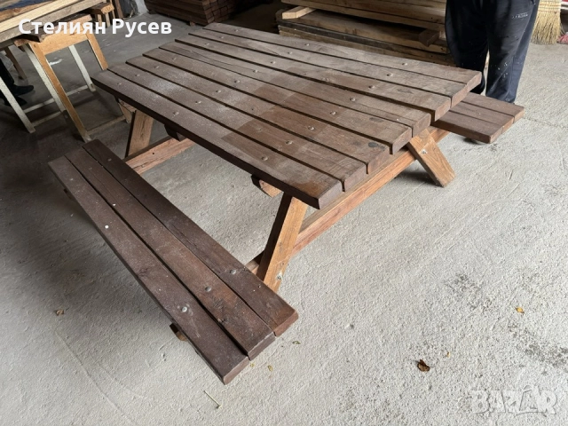 0511  ДЪБ дървени маси с пейки 160 и 190 см -цена 260лв или 132,94 евро   -материал от ДЪБ , 15-20 г, снимка 3 - Маси - 52302872
