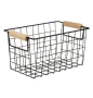 Метална кошница с дървени дръжки, Черен, 24,5x15,5x13см., снимка 3