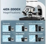 Микроскоп ESAKO 40-2000X, LED светлина,метален корпус,адаптер за телефон и слайдове нов, снимка 4