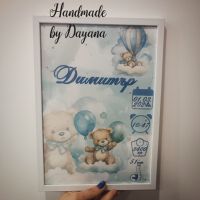 Бебешка визитка в рамка - подарък за новородено , снимка 1 - Ръчно изработени сувенири - 41943805