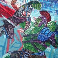 Маслена живопис: Thor vs Hulk/ Тор срещу Хълк, снимка 1 - Картини - 45108121