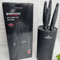 Комплект ножове и стойка Bohmann 6в1 , Мраморно покритие, Стомана, снимка 1 - Аксесоари за кухня - 45142036