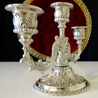Разкошен посребрен троен свещник,барок. , снимка 2 - Антикварни и старинни предмети - 45204373