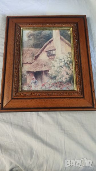 Стар прекрасен принт по известната картина „Cottage Garden“ British School - 19th на Strachan Artur , снимка 1