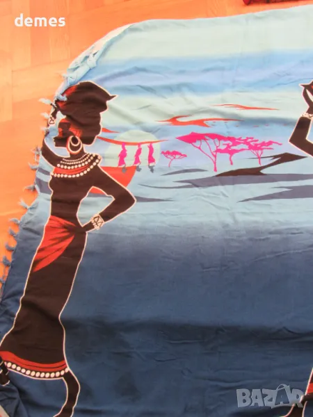 Класически етиопски шал син цвят с щампа-GABI, снимка 1