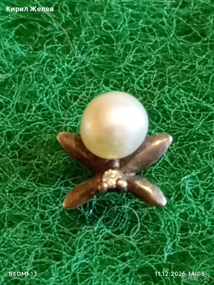 Винтидж сребърна обеца с флорален мотив и инкрустирана перла 50980, снимка 1