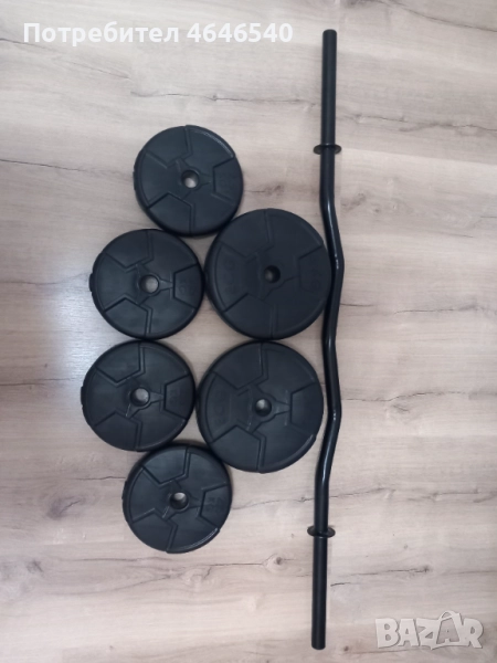 Комплект тежести и лост с щипки и 2 грифа за дъмбел, снимка 1
