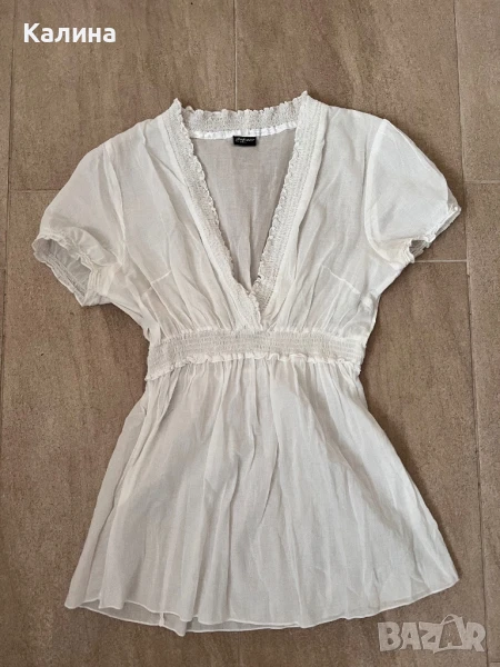 ЧИСТО НОВА Памучна бяла блузка / туника, снимка 1