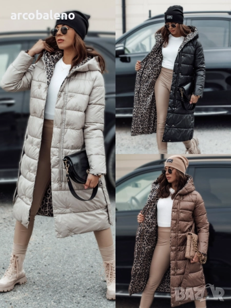 Дълго реверсивно ватирано дамско яке с качулка VELVETTI, 3цвята , снимка 1