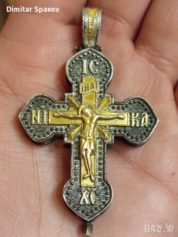 Висулка Сребърен Кръст Енколпион Разпятие Богородица Мощехранителница Религия, снимка 1