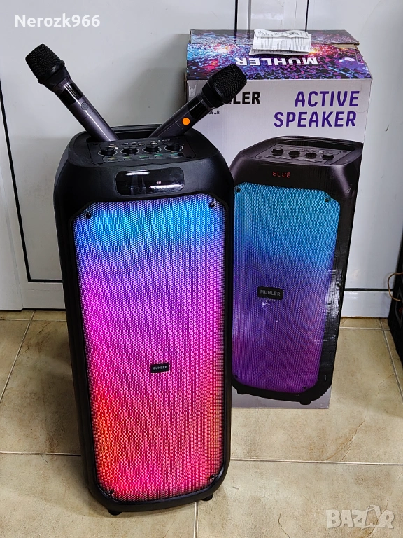 Активна тонколона Muhler MAX881R с два микрофона– мощен звук, без кабели и ограничен, снимка 1