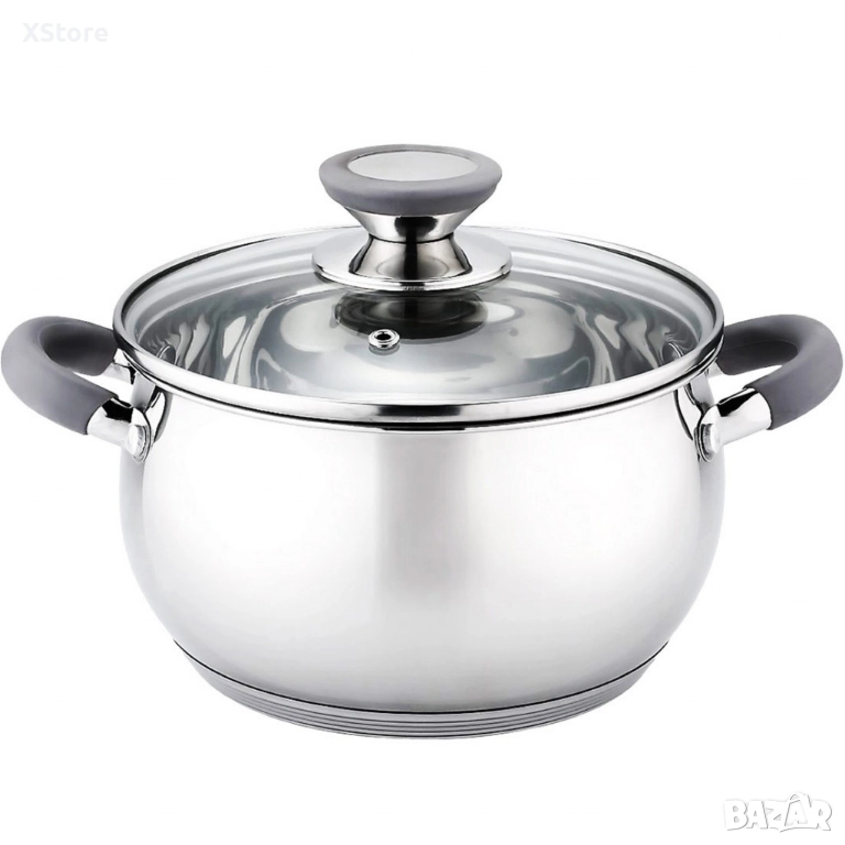 Тенджера Voltz, различна съвместимост, сиви/червени дръжки, Неръждаема стомана, снимка 1