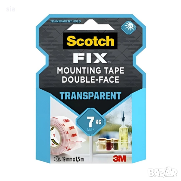 Двойнолепящо тиксо 3M Scotch FIX 19мм х 1.5м до 7кг, снимка 1