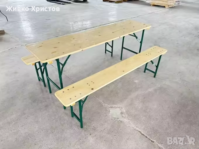Сгъваем бирен сет маса с две пейки  , снимка 1