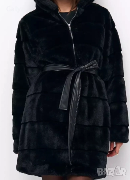Ново дамско палто Еко косъм с качулка , снимка 1