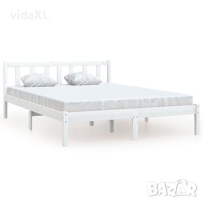 vidaXL Рамка за легло, бяла, борова дървесина масив, 160x200 cм, снимка 1