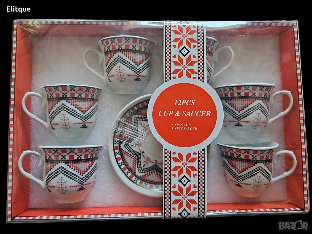 Комплект за сервиране от 12 части. 6бр чаши и 6броя чинии, снимка 1