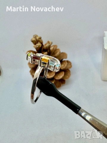 Сребърен пръстен с естествени камъни, снимка 11 - Пръстени - 53211206