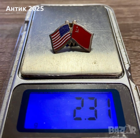 Значка „Дружба СССР – САЩ“ (флагове), месинг, 2 г, снимка 3 - Колекции - 53647823