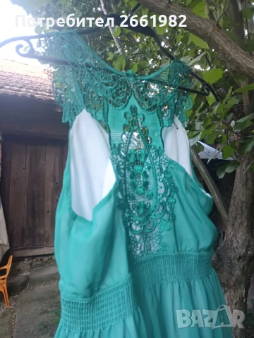 Разкошна дълга зелена рокля с цветя и дантела, снимка 5 - Рокли - 51060085