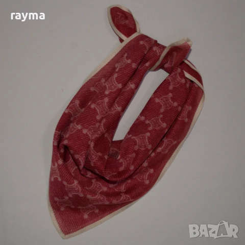 Шал Celine Arc de Triomphe коприна и памук, лого, квадратен шал 47x47см., снимка 7 - Шалове - 51146624