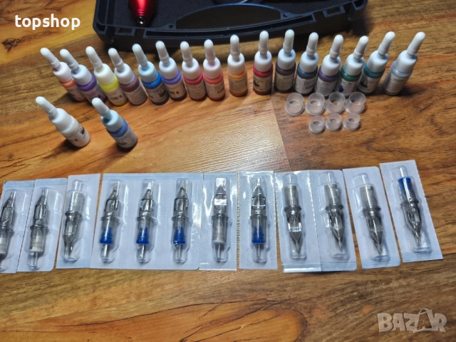 ТЕСТВАН професионален комплект за татуировки, машинка, ротационни писалки с патрони, захранване..., снимка 5 - Друго оборудване - 51598025