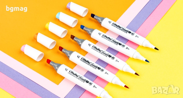 ✎ Ohuhu Kaala B Series маркери с два писеца тип мини четка и Chisel писец, 60+1 цвята, REFILLABLE In, снимка 3 - Ученически пособия, канцеларски материали - 52183263