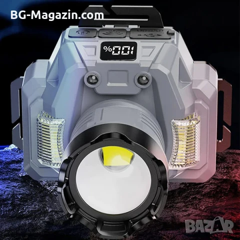 Мощен акумулаторен LED челник със сензор къмпинг лампа фенер за глава лов риболов къмпинг палатка, снимка 5 - Къмпинг осветление - 51178982