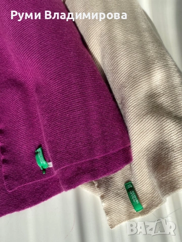 Екрю шал Benetton с вълна, снимка 8 - Шалове - 53777604