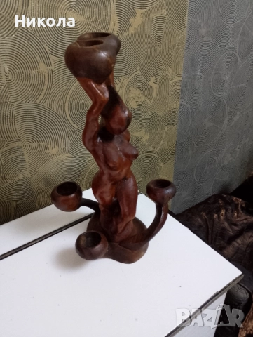 Свещник,,Нимфа"-орех, снимка 2 - Статуетки - 51879206