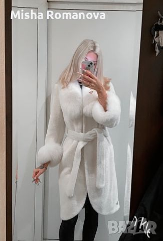 Бяло палто лисица и алкантара, снимка 3 - Палта, манта - 45367887
