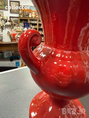 Червена керамична ваза под формата на амфора. №7867, снимка 5 - Антикварни и старинни предмети - 53476321