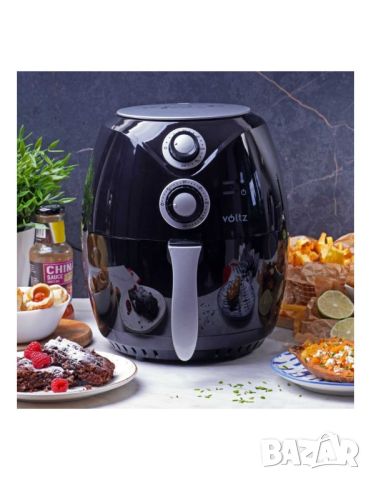 Фритюрник AirFryer, 1600W, 3л., горещ въздух, таймер, до 200°C, черен, снимка 5 - Фритюрници - 46797969