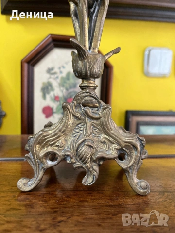 Масивен брознов или месингов свещник (канделабър) с пет гнезда  за свещи  Ар Нуво с богати орнаменти, снимка 5 - Други - 53490215