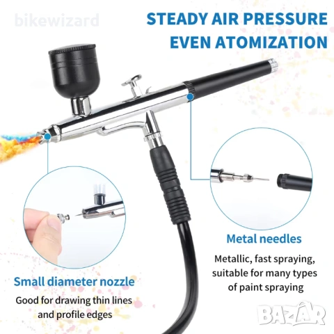 Комплект аерограф 40PSI с двойно действие с компресор и маркуч – преносим НОВ, снимка 4 - Други инструменти - 53639699