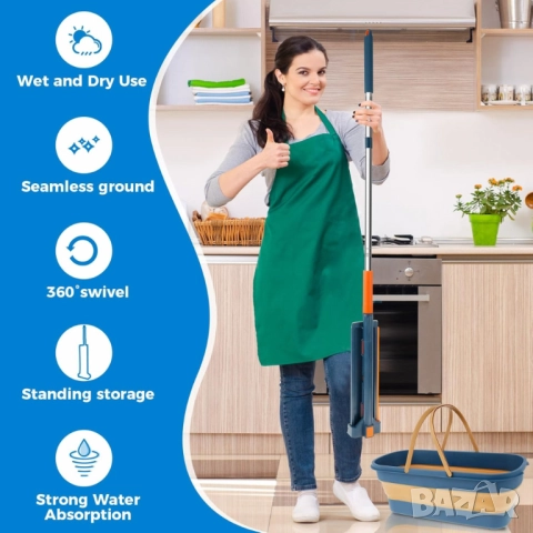 Комплект моп с 360° въртене и сгъваема кофа – Професионално и безконтактно почистване у дома, снимка 6 - Други стоки за дома - 52093495