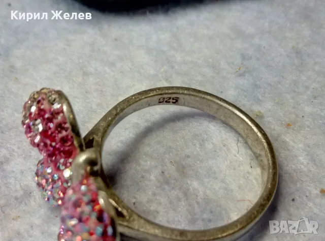 СКЪПОЦЕНЕН СРЕБЪРЕН ПРЪСТЕН ПЕПЕРУДА СРЕБРО 925 с РОЗОВ ЕМАЙЛ и РАЗНОЦВЕТНИ КАМЪНИ 47981, снимка 4 - Пръстени - 50024447