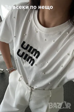 Miu Miu Дамска Тениска С Бродирано Лого И Пришити Камъни👚Дамска Блуза С Къс Ръкав-2 Цвята Код A500, снимка 13 - Тениски - 50104247