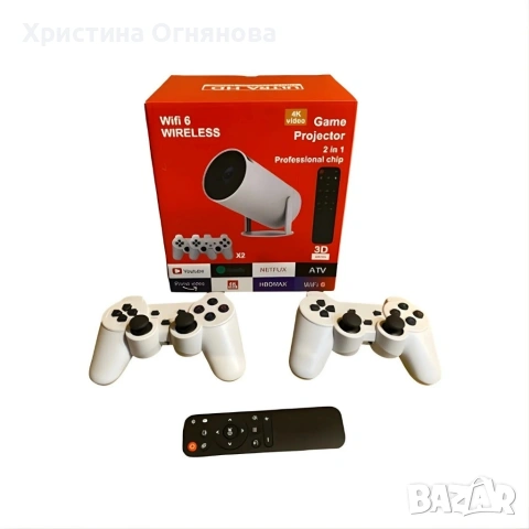 Интелигентен видео проектор 4K с два геймпада, дистанционно управление, Android TV 11 и WiFi 6, снимка 2 - Дистанционни - 53397239