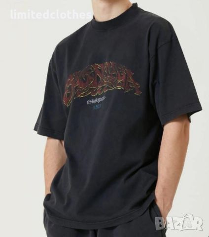 BALENCIAGA Black Offshore Heavy Metal Logo Print Oversized Мъжка / Дамска Тениска M (XL) и XL (XXL), снимка 3 - Тениски - 46533044