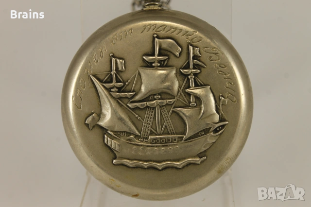 Руски Джобен Часовник МОЛНИЯ С Кораб, снимка 2 - Антикварни и старинни предмети - 51632263
