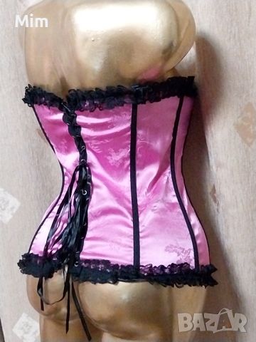XL Сатенен розов корсет с черна дантела , снимка 7 - Корсети, бюстиета, топове - 45199532