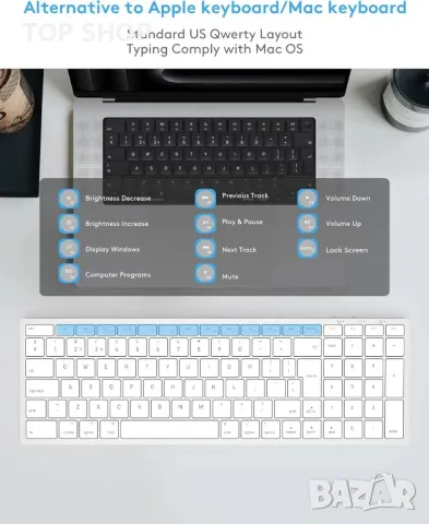 Безжична Bluetooth клавиатура Yivandi за Apple Mac OS – QWERTY оформление, ножични клавиши, снимка 5 - Клавиатури и мишки - 49546284