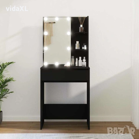 vidaXL Тоалетка с LED осветление, черна, 60x40x140 см(SKU:808829), снимка 2 - Тоалетки - 53321881