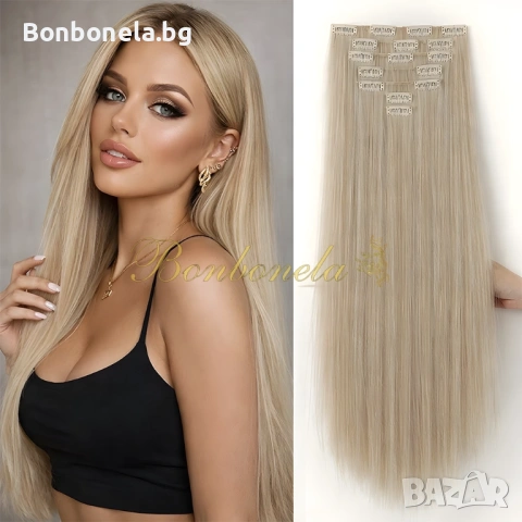 Екстеншън с клипс / треса / 7 реда треси с клипси / Удължение за Коса, снимка 10 - Аксесоари за коса - 53032248