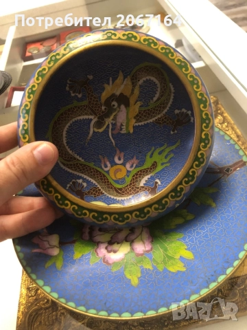 Клоазоне чиния с купа, снимка 5 - Антикварни и старинни предмети - 51801474